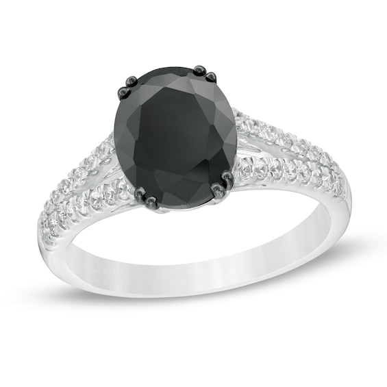 3-3/8 CT. T.w. Enhanced Black and White Oval Diamond Split Shank Engagement Ring in 10K White Gold