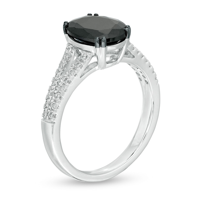 Main Image 3 of 3-3/8 CT. T.W. Enhanced Black and White Oval Diamond Split Shank Engagement Ring in 10K White Gold