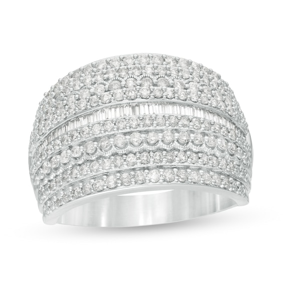 1 CT. T.w. Diamond Multi-Row Vintage-Style Anniversary Ring in 10K White Gold