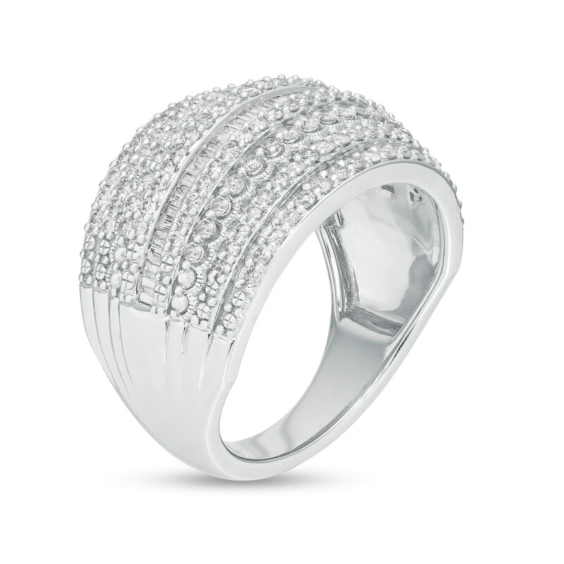 Main Image 3 of 1 CT. T.W. Diamond Multi-Row Vintage-Style Anniversary Ring in 10K White Gold