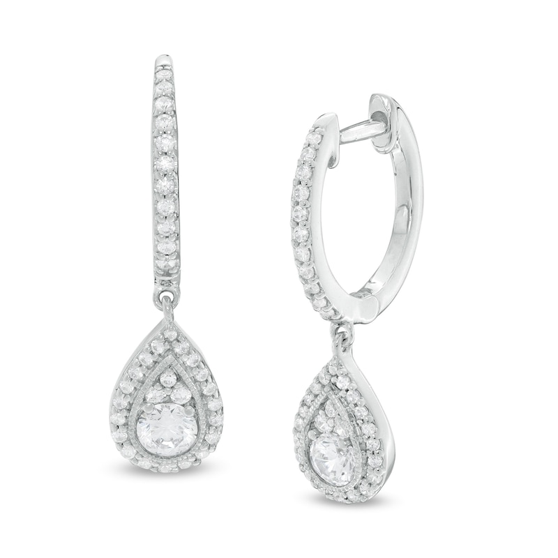 3/4 CT. T.W. Certified Diamond Pear-Shaped Frame Drop Earrings in 14K ...