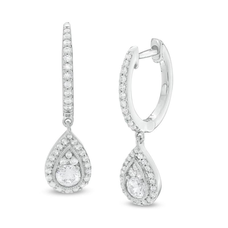 Main Image 1 of 3/4 CT. T.W. Certified Diamond Pear-Shaped Frame Drop Earrings in 14K White Gold (I/I2)