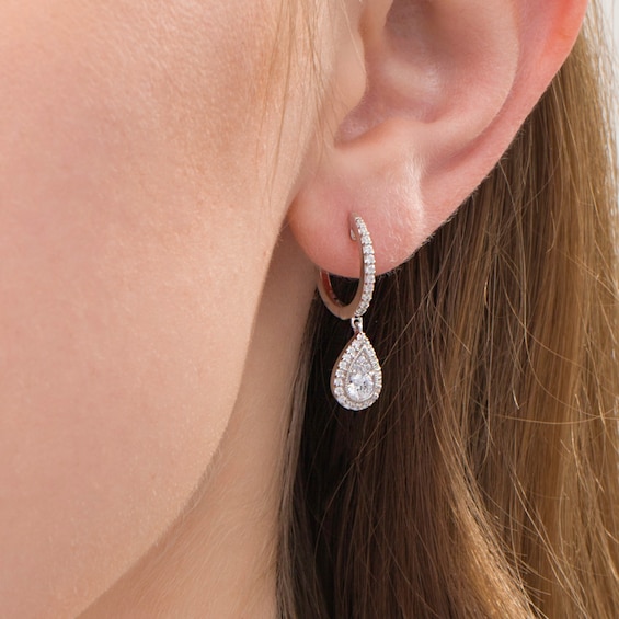3/4 CT. T.w. Certified Diamond Pear-Shaped Frame Drop Earrings in 14K White Gold (I/I2)