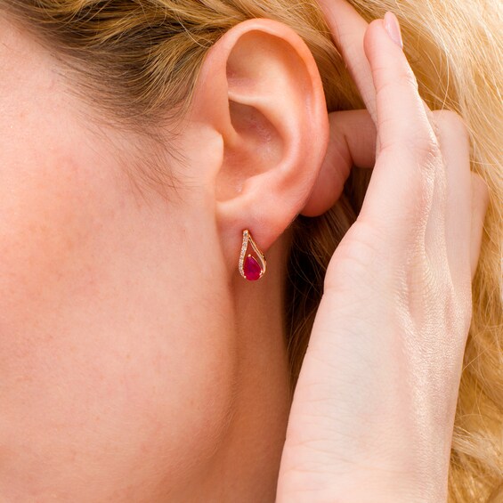 Pear-Shaped Ruby and 1/15 CT. T.w. Diamond Teardrop Earrings in 10K Rose Gold