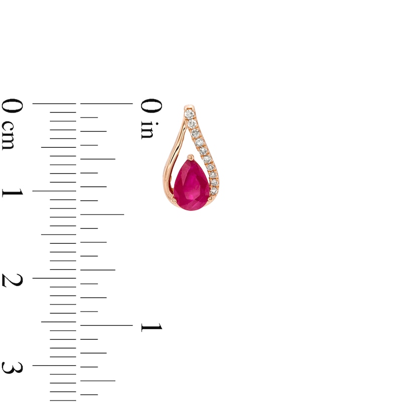 Pear-Shaped Ruby and 1/15 CT. T.W. Diamond Teardrop Earrings in 10K Rose Gold