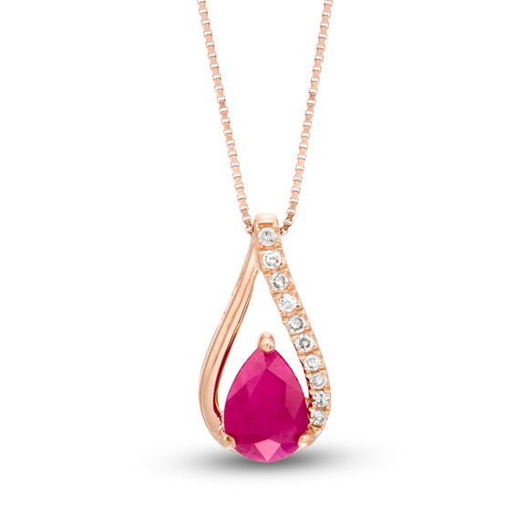 Zales Pear-Shaped Ruby and 1/20 Ct. T.W. Diamond Teardrop Pendant in 10K Rose Gold