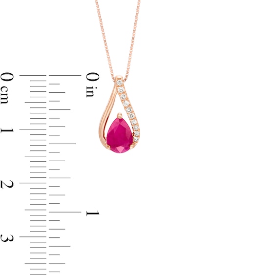 Pear-Shaped Ruby and 1/20 CT. T.W. Diamond Teardrop Pendant in 10K Rose Gold Pear-Shaped Ruby and 1/20 CT. T.W. Diamond Teardrop Pendant in 10K Rose Gold