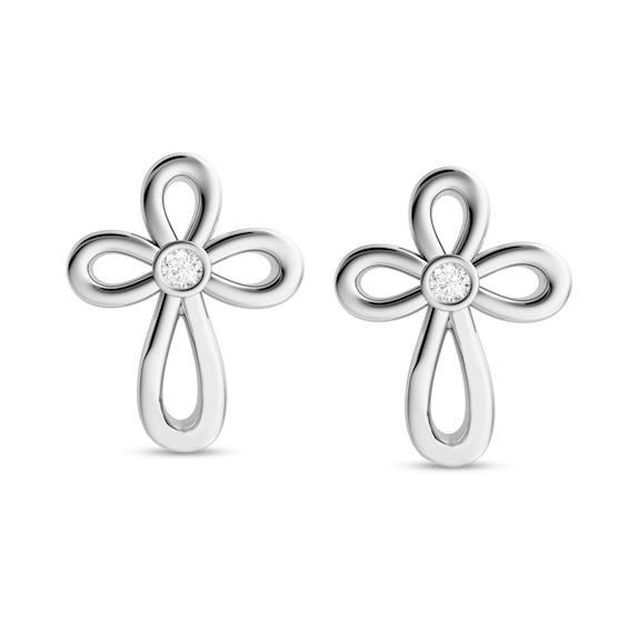 Child's Vera Wang Love Collection White Topaz Cross Stud Earrings in Sterling Silver