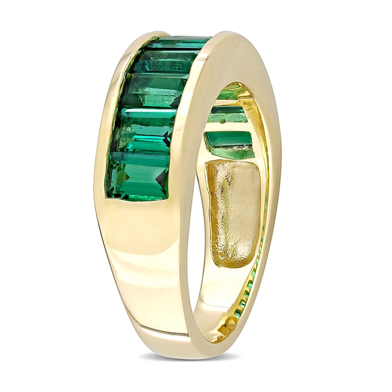 Main Image 3 of Baguette-Cut Lab-Created Emerald Band in Sterling Silver with Yellow Rhodium