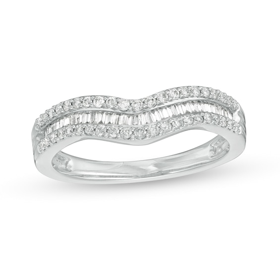 1/3 CT. T.w. Baguette and Round Diamond Contour Anniversary Band in 14K White Gold