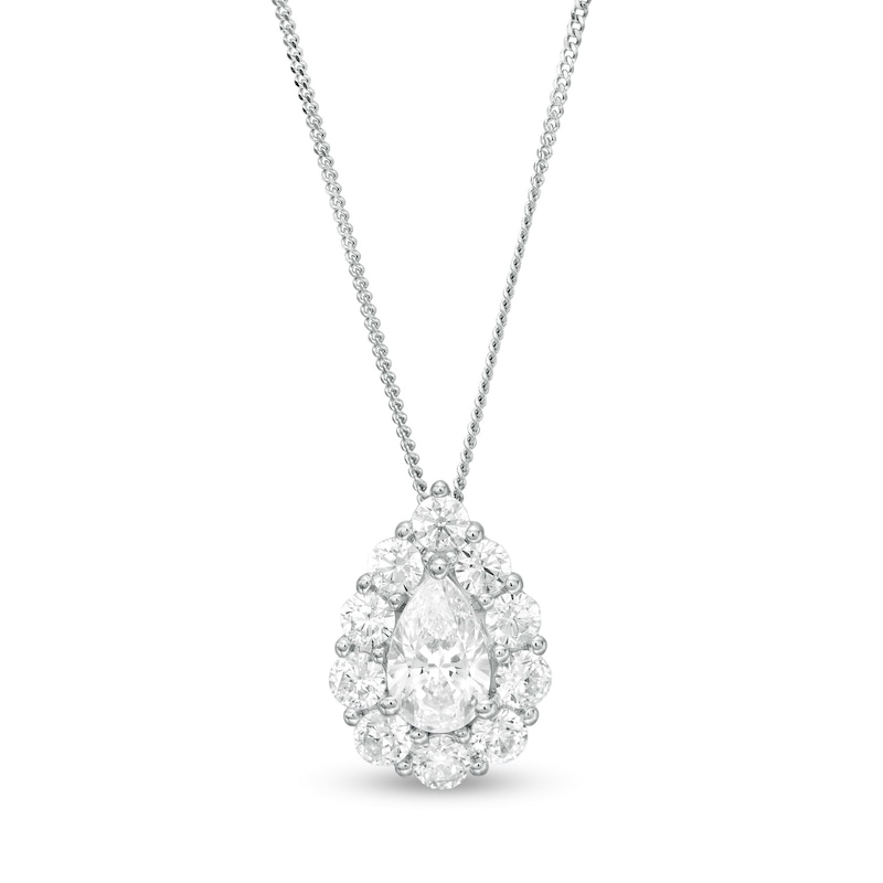 Main Image 1 of 1-5/8 CT. T.W. Certified Pear-Shaped Diamond Scallop Frame Pendant in 14K White Gold (I/I1)