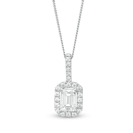 1 CT. T.W. Certified Emerald-Cut Diamond Octagonal Frame Drop Pendant in 14K White Gold (I/I1)