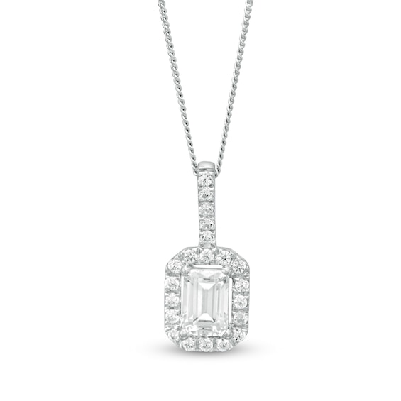 1 CT. T.w. Certified Emerald-Cut Diamond Octagonal Frame Drop Pendant in 14K White Gold (I/I1)