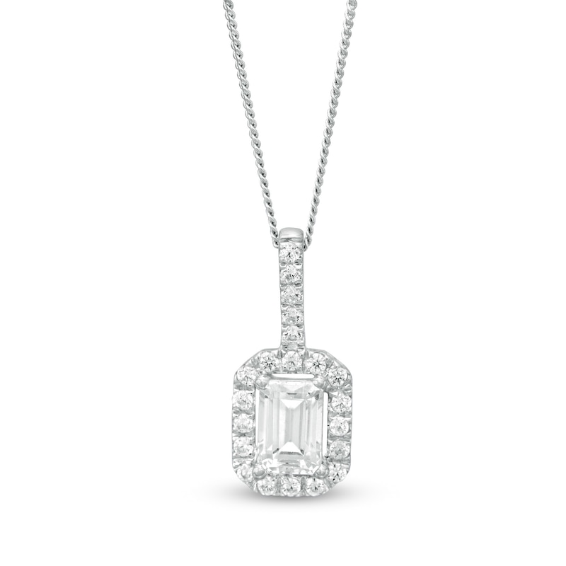 Main Image 1 of 1 CT. T.W. Certified Emerald-Cut Diamond Octagonal Frame Drop Pendant in 14K White Gold (I/I1)