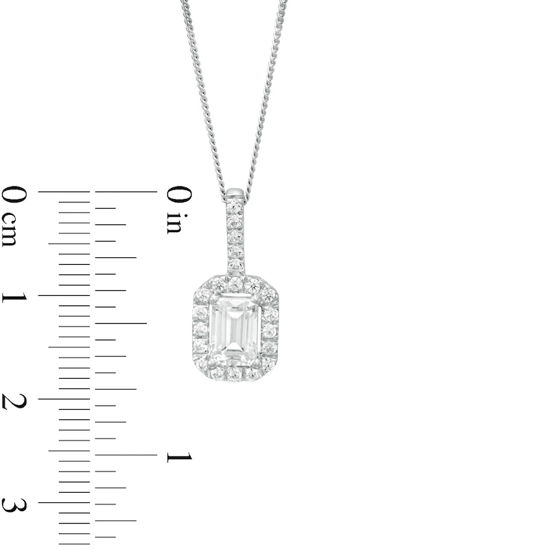 Main Image 4 of 1 CT. T.W. Certified Emerald-Cut Diamond Octagonal Frame Drop Pendant in 14K White Gold (I/I1)