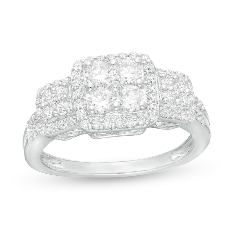 Main Image 1 of 1 CT. T.W. Quad Diamond Past Present Future® Frame Engagement Ring in 10K White Gold