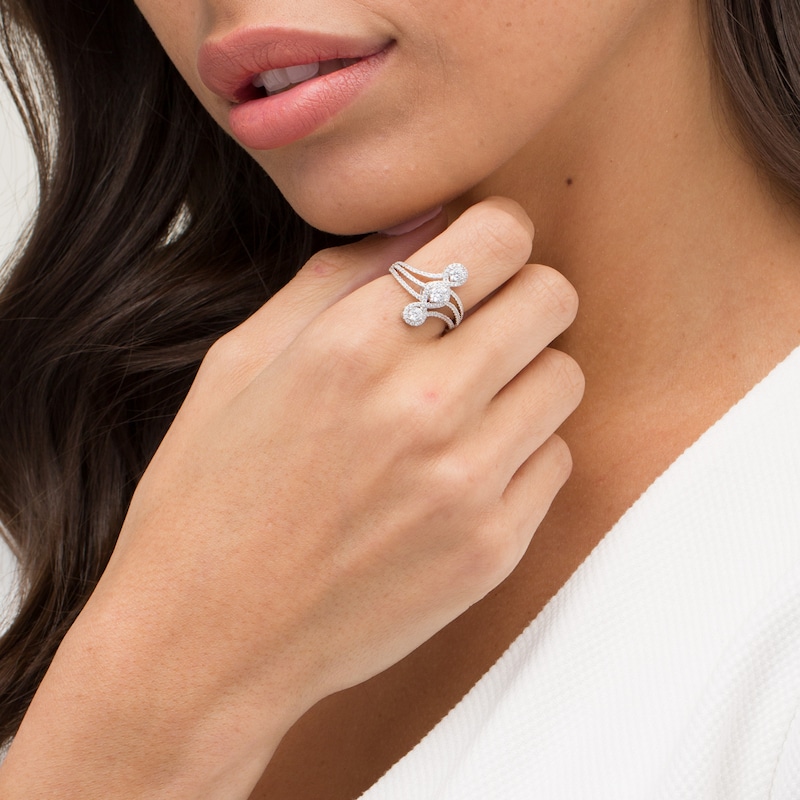 Main Image 2 of 1 CT. T.W. Quad Diamond Past Present Future® Frame Engagement Ring in 10K White Gold