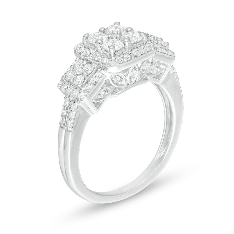 Main Image 3 of 1 CT. T.W. Quad Diamond Past Present Future® Frame Engagement Ring in 10K White Gold