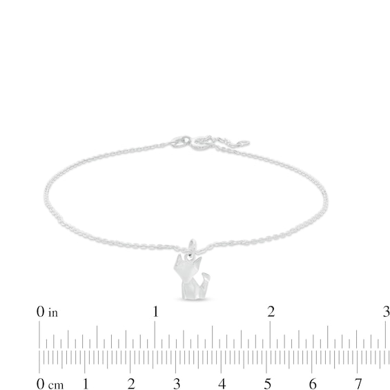 Origami Cat Dangle Anklet in Sterling Silver - 10"