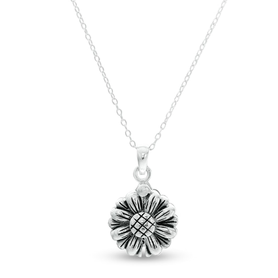 Oxidized "My Sunshine" Opening Sunflower Pendant in Sterling Silver Oxidized "My Sunshine" Opening Sunflower Pendant in Sterling Silver