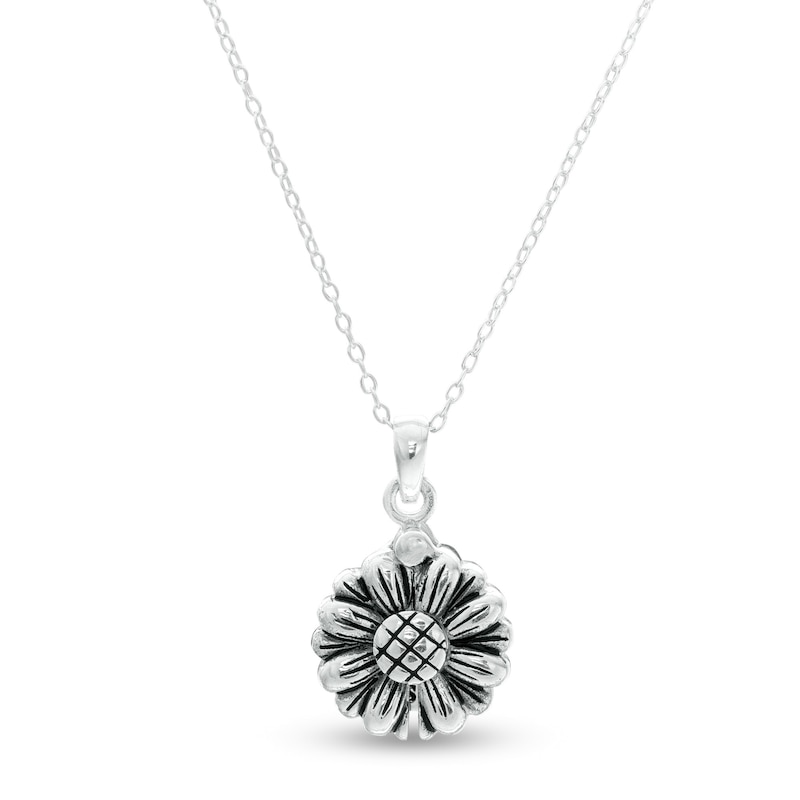 Oxidized "My Sunshine" Opening Sunflower Pendant in Sterling Silver