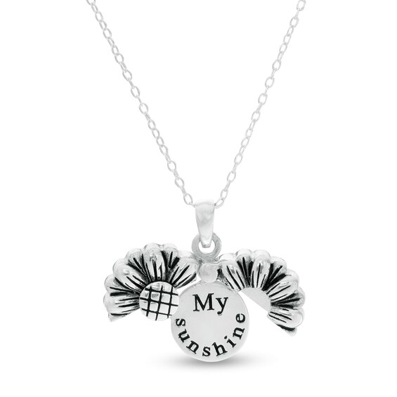 Oxidized "My Sunshine" Opening Sunflower Pendant in Sterling Silver Oxidized "My Sunshine" Opening Sunflower Pendant in Sterling Silver