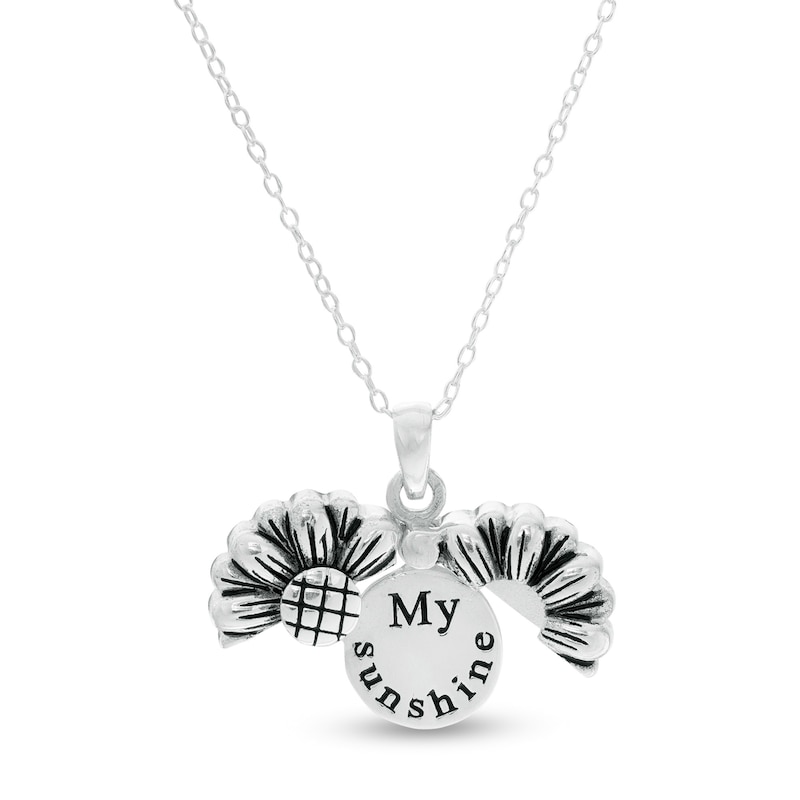 Oxidized "My Sunshine" Opening Sunflower Pendant in Sterling Silver