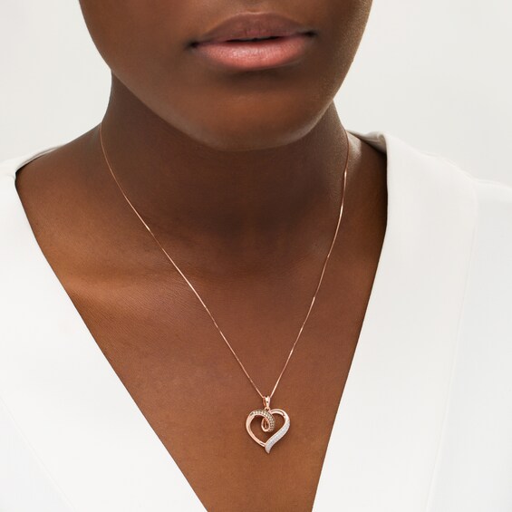 1/5 CT. T.w. Champagne and White Diamond Heart Loop Pendant in 10K Rose Gold