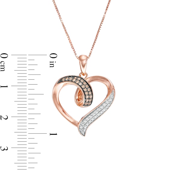 1/5 CT. T.w. Champagne and White Diamond Heart Loop Pendant in 10K Rose Gold