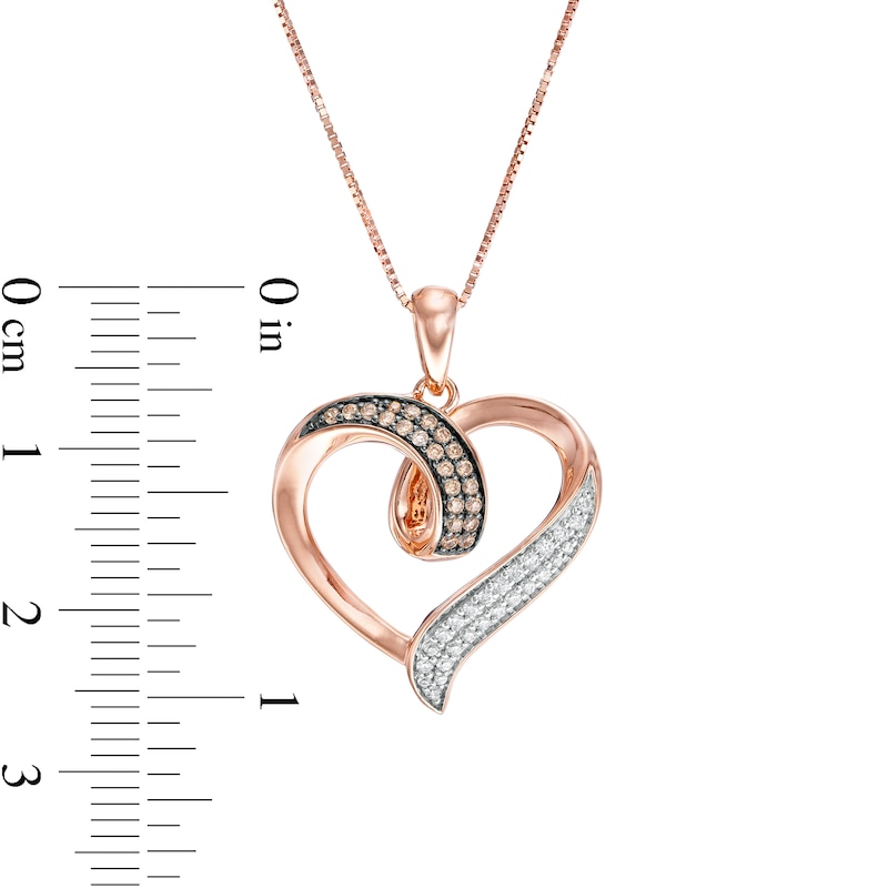 1/5 CT. T.W. Champagne and White Diamond Heart Loop Pendant in 10K Rose Gold