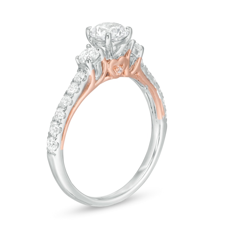 Main Image 3 of 1 CT. T.W. Diamond Three Stone Engagement Ring in 10K Two-Tone Gold