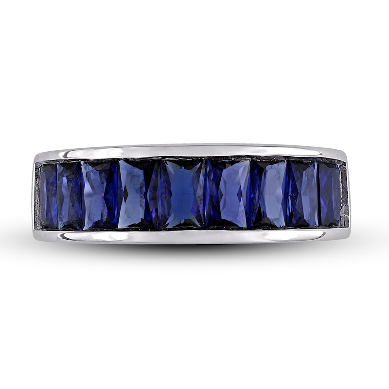 Baguette-Cut Lab-Created Blue Sapphire Band in Sterling Silver