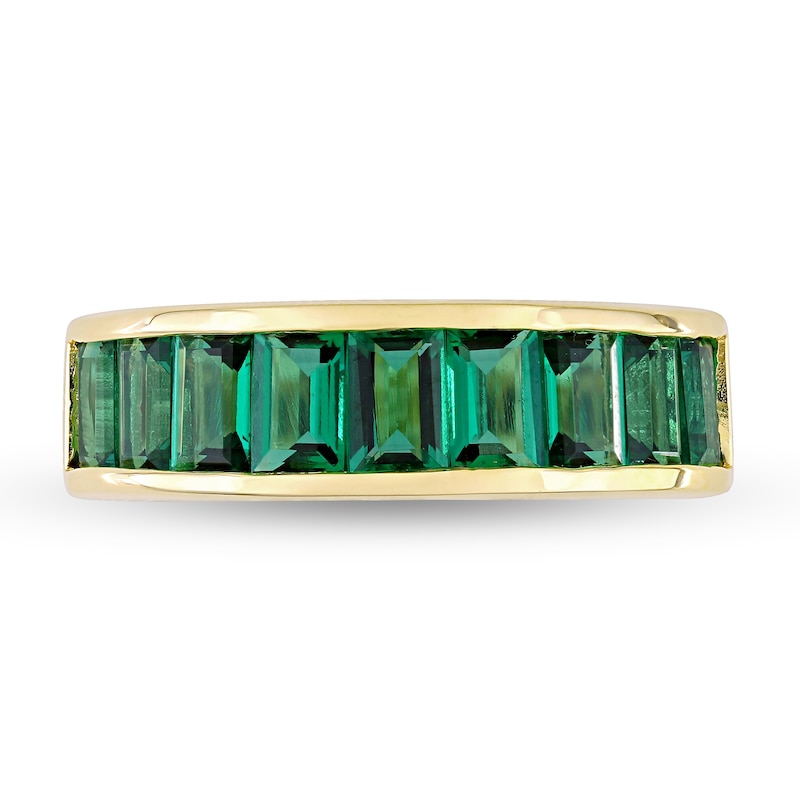 Baguette-Cut Lab-Created Emerald Band in Sterling Silver with Yellow Rhodium