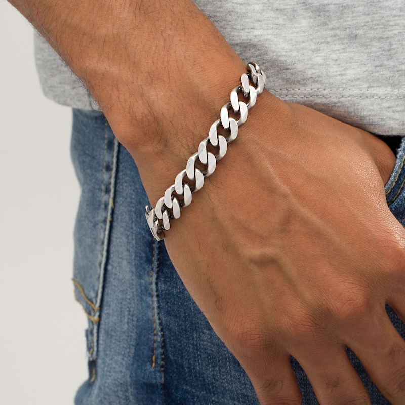 Main Image 2 of Vera Wang Men 11.0mm Oxidized Curb Chain Bracelet in Sterling Silver - 8.5"