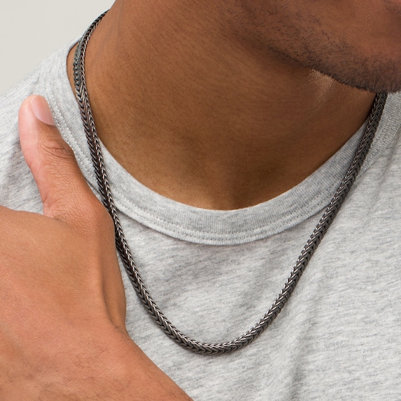 Vera Wang Men 6.0mm Foxtail Chain Necklace in Solid Sterling Silver with Black Rhodium - 22"