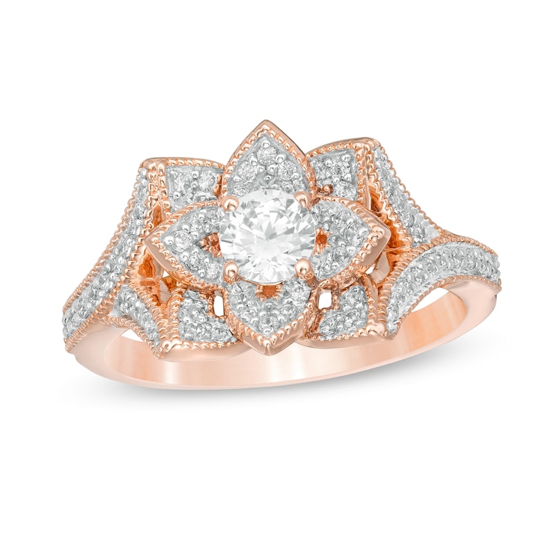 5/8 CT. T.W. Diamond Flower Frame Vintage-Style Engagement Ring in 10K Rose Gold