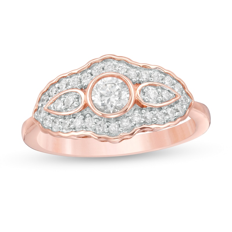 1/2 CT. T.W. Diamond Scallop Frame Engagement Ring in 10K Rose Gold