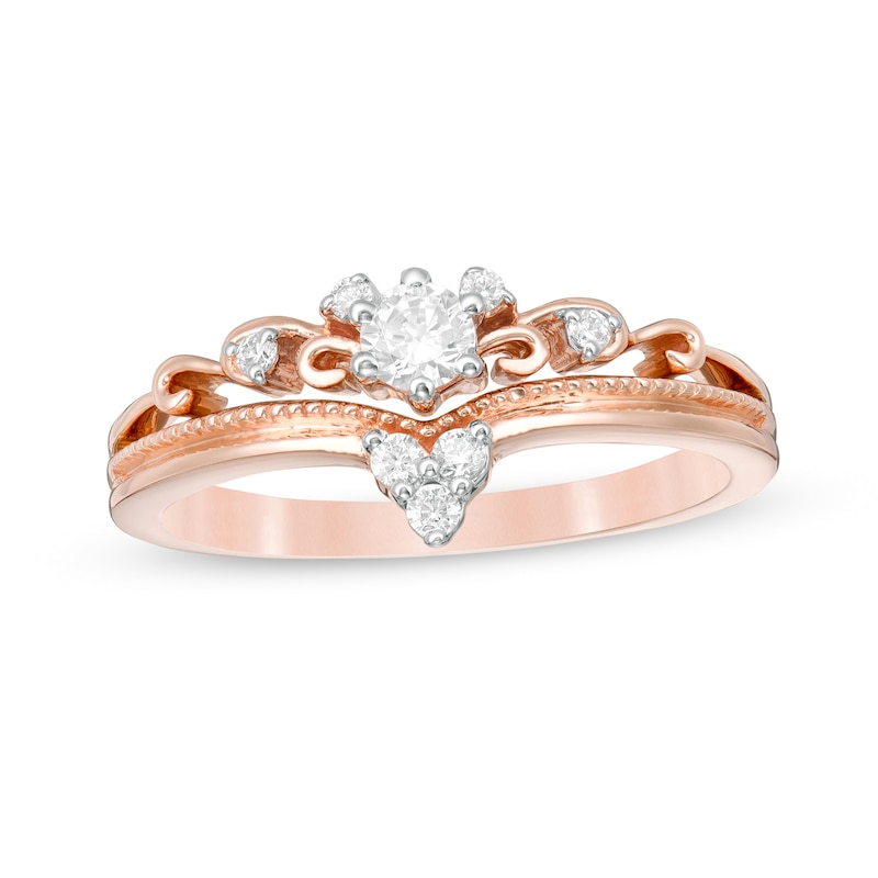 Main Image 1 of 1/4 CT. T.W. Diamond Tiara Vintage-Style Engagement Ring in 10K Rose Gold
