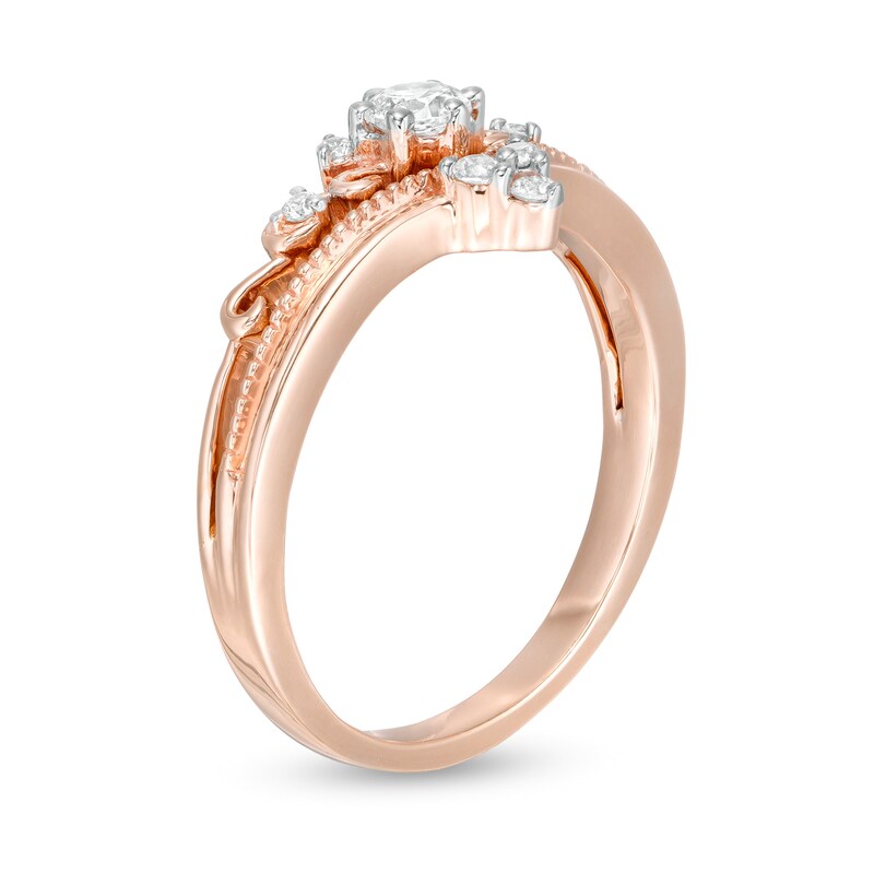 Main Image 3 of 1/4 CT. T.W. Diamond Tiara Vintage-Style Engagement Ring in 10K Rose Gold