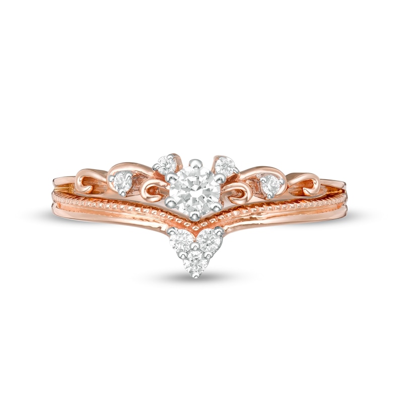 Main Image 4 of 1/4 CT. T.W. Diamond Tiara Vintage-Style Engagement Ring in 10K Rose Gold