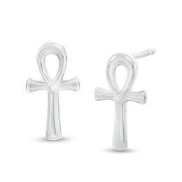 Ankh Cross Stud Earrings in Sterling Silver