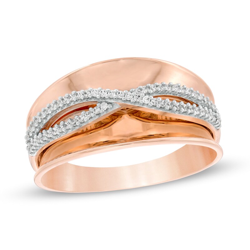 Main Image 1 of 1/6 CT. T.W. Diamond Criss-Cross Concave Ring in 10K Rose Gold