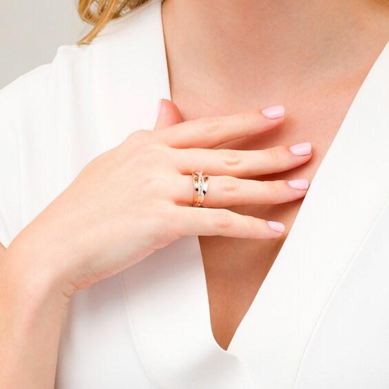 1/6 CT. T.w. Diamond Criss-Cross Concave Ring in 10K Rose Gold