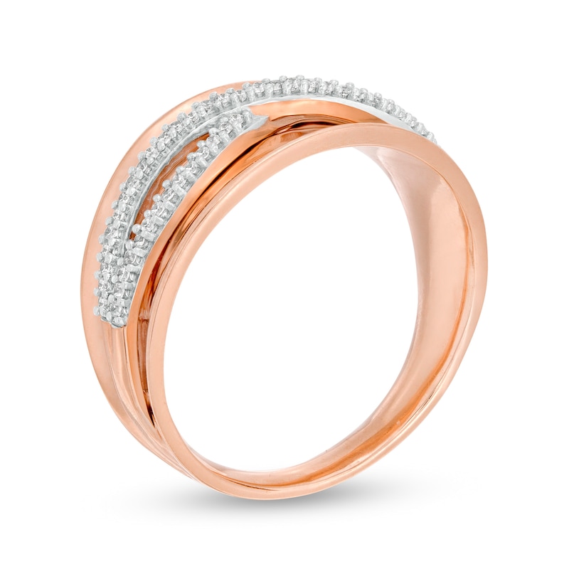 Main Image 3 of 1/6 CT. T.W. Diamond Criss-Cross Concave Ring in 10K Rose Gold