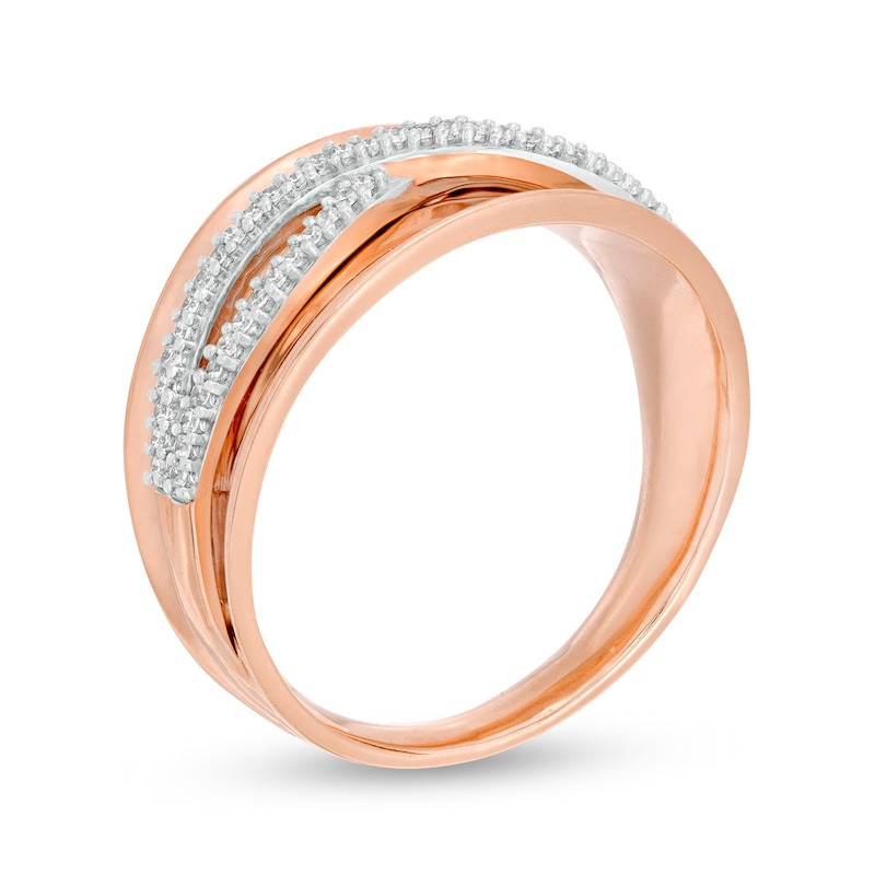 1/6 CT. T.W. Diamond Criss-Cross Concave Ring in 10K Rose Gold