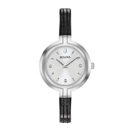 Ladies' Bulova Rhapsody Diamond Accent Leather Strap Watch with Silver-Tone Dial (Model: 96P211)