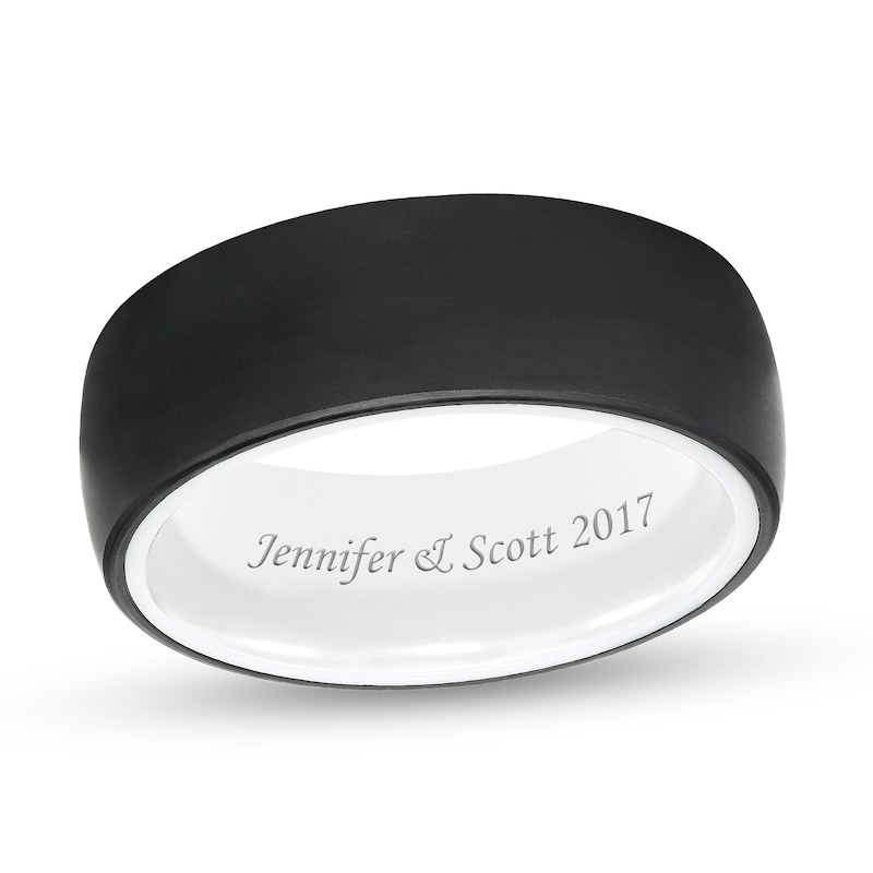 Main Image 1 of Triton 8.0mm Engravable Brushed Comfort-Fit Wedding Band in Black Tungsten and White Ceramic (1 Line)
