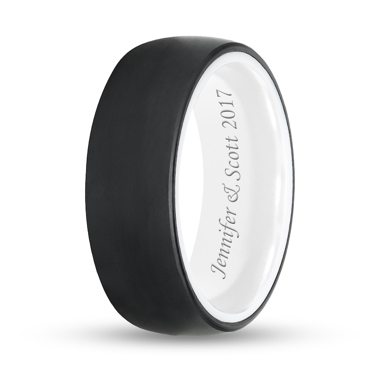 Main Image 3 of Triton 8.0mm Engravable Brushed Comfort-Fit Wedding Band in Black Tungsten and White Ceramic (1 Line)
