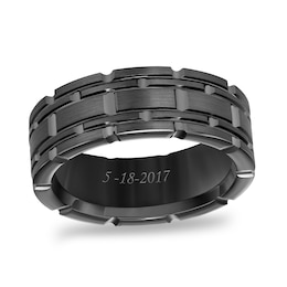 Triton 8.0mm Engravable Brushed Chain Link Comfort-Fit Wedding Band in Gunmetal Grey Tungsten (1 Line)