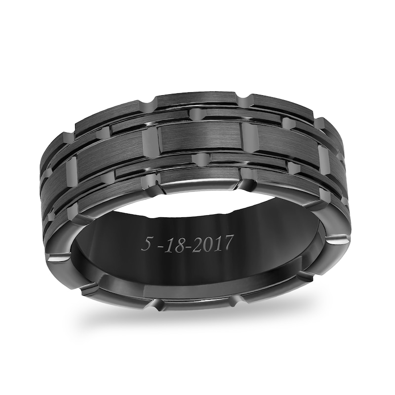 Main Image 1 of Triton 8.0mm Engravable Brushed Chain Link Comfort-Fit Wedding Band in Gunmetal Grey Tungsten (1 Line)